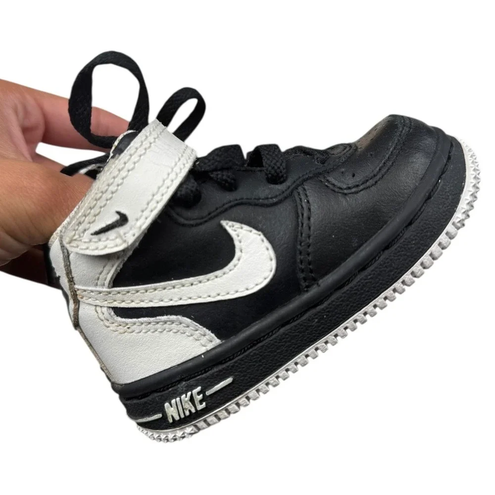 Nike Force 1 Mid TD Toddler Shoes‎ Black White Sneakers Size 4C Baby SU